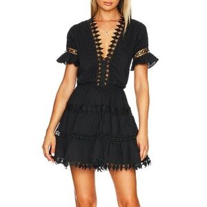 Peixoto Ora Embroidered Lace Mini Dress in Black XS
